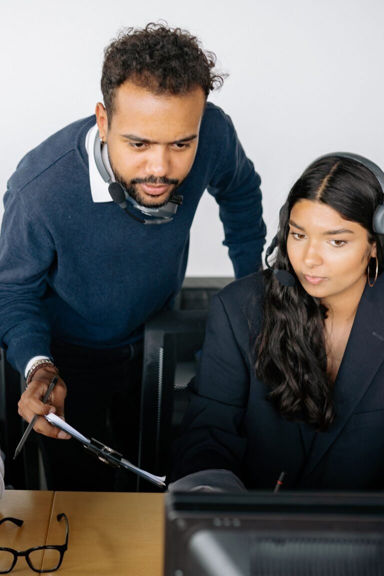 BPO team members working with headsets